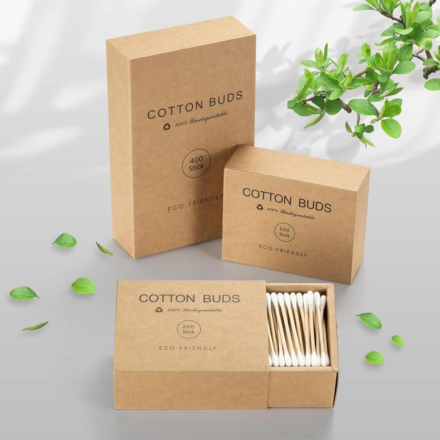 Eco-Friendly Bamboo Cotton Buds, 200 Black Biodegradable Cotton Swabs, Plastic-Free Ear Buds for Beauty, Makeup, Cleaning & Personal Care