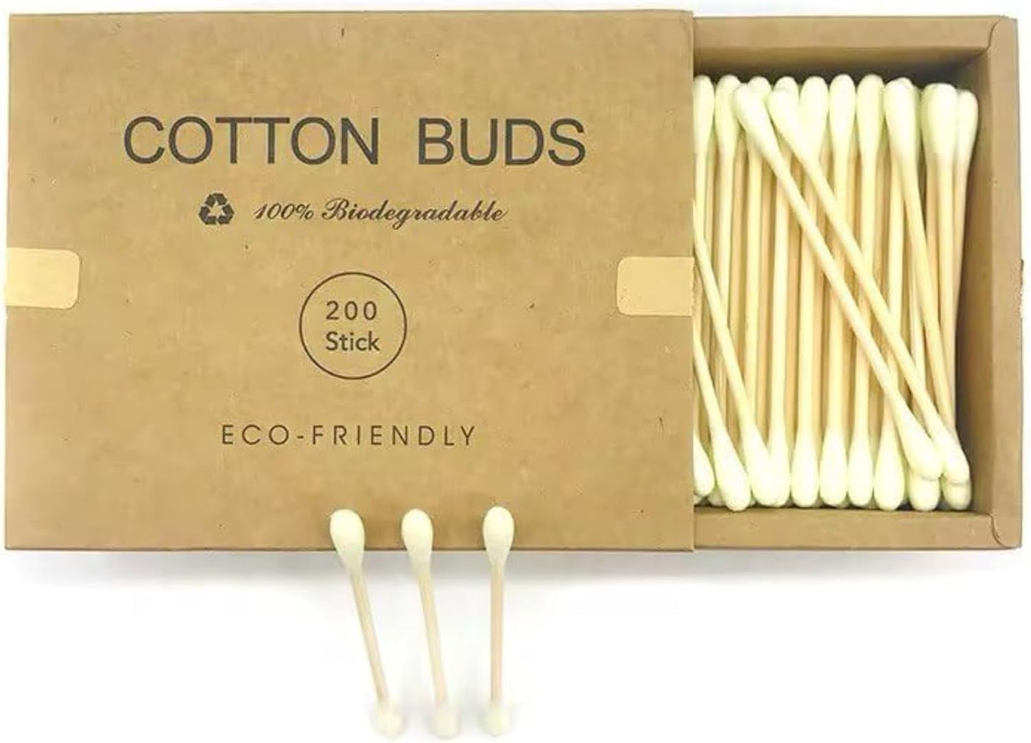 Eco-Friendly Bamboo Cotton Buds, 200 Black Biodegradable Cotton Swabs, Plastic-Free Ear Buds for Beauty, Makeup, Cleaning & Personal Care