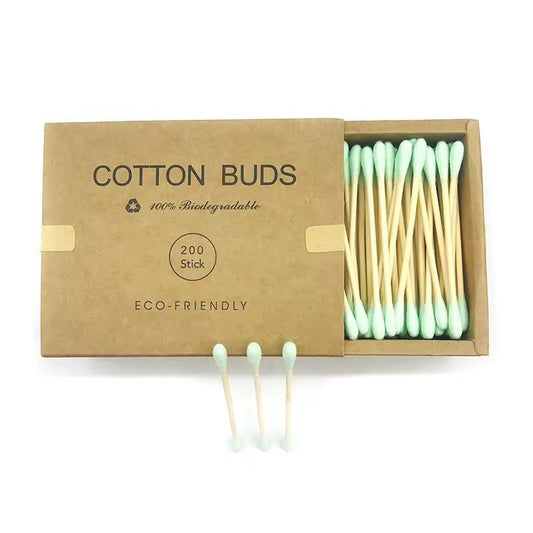 Eco-Friendly Bamboo Cotton Buds, 200 Black Biodegradable Cotton Swabs, Plastic-Free Ear Buds for Beauty, Makeup, Cleaning & Personal Care